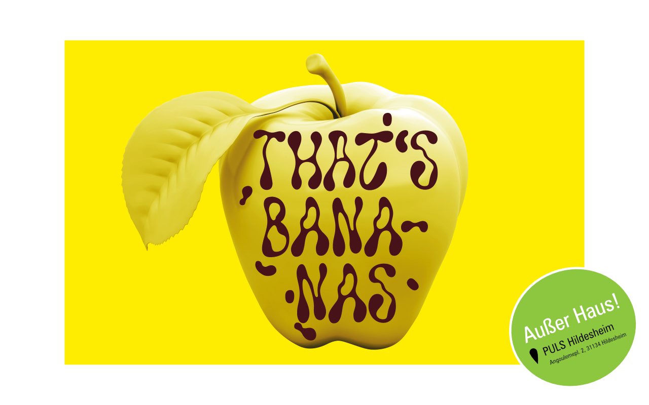 Ein gelber Apfel mit der Aufschrift "That's Bananas".