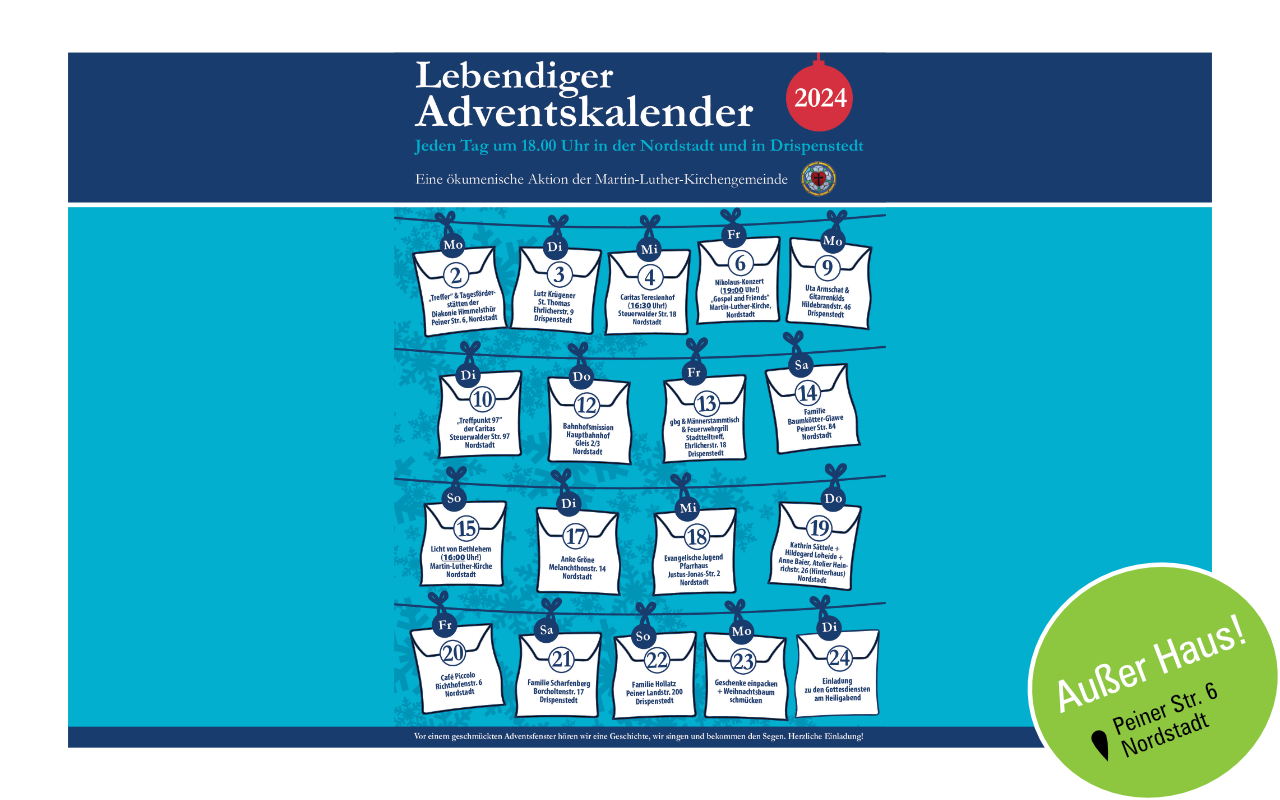 Plakat für den lebendigen Adventskalender mit allen Terminen und Orten.